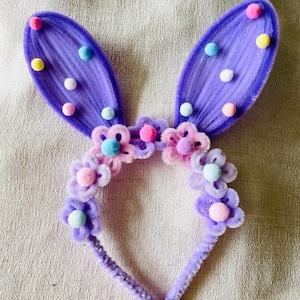 Handmade bunny ears headband with felt flowers