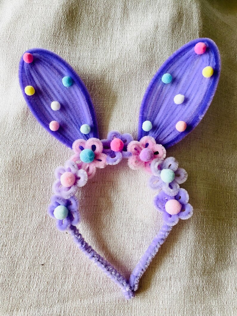 Handmade bunny ears headband with felt flowers