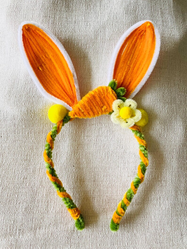 Spring carrot bunny ears headband for school parade.