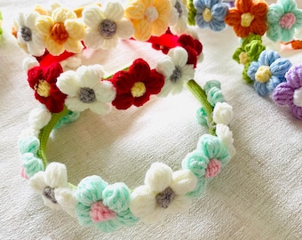 Handmade Crochet Headband, Flower Girl Headband, Cute Daisy Headband, Hard Headband, Cotton Floral Headband, Unique gift for kids, teen