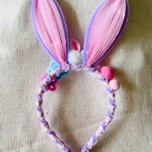 Easter Bunny Ears Flower Crown, Cute Bunny Headband, Colorful Floral Headband, Kids Parade Headpiece, Aestheti Hair Accessor Rabbit for Kids image 4