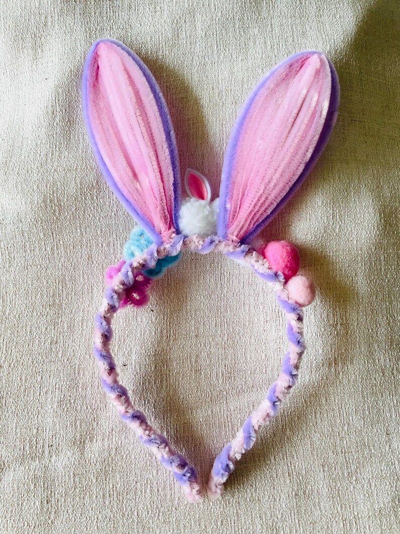 Easter Bunny Ears Flower Crown, Cute Bunny Headband, Colorful Floral Headband, Kids Parade Headpiece, Aestheti Hair Accessor Rabbit for Kids image 4