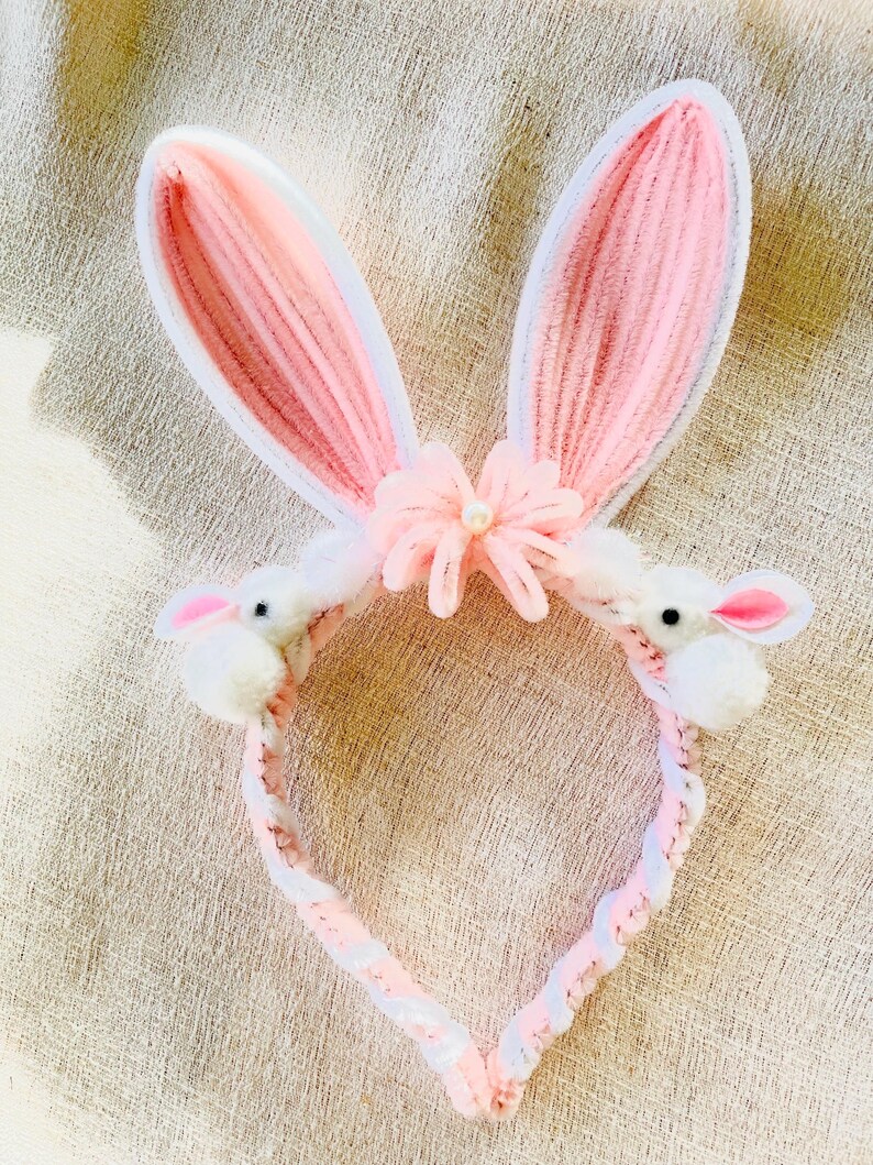 Easter Bunny Ears Flower Crown, Cute Bunny Headband, Colorful Floral Headband, Kids Parade Headpiece, Aestheti Hair Accessor Rabbit for Kids image 5