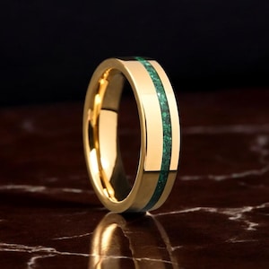 Gold Malachite Tungsten for Men, 6mm Green Wedding Band, Gold Wedding Ring, Malachite Band, Unique Anniversary Gift, Couple Matching Rings