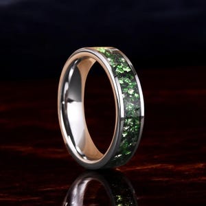 Green Emerald Ring, Silver Tungsten Ring, Gemstone Men Ring , Men Women Wedding Band, Anniversary  Engagement Ring, Promise Ring, 6mm Ring