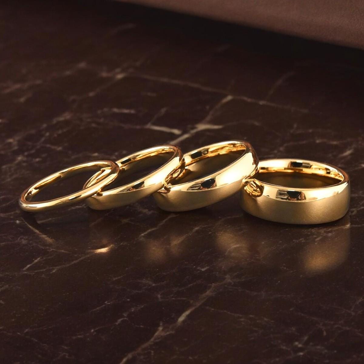6mm - 14k Yellow Gold Tungsten Carbide Wedding Band Beveled Edges Brus Center 1