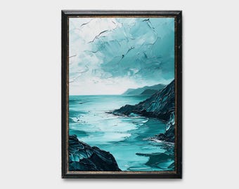 Vintage Ocean Seascape Painting, Coastal Wall Art (Digital Download)