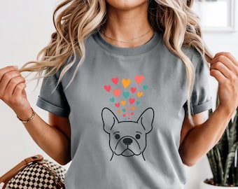 French bulldog Love Bubbles Tee Cute Heart Dog Lover Shirt Pastel Graphic Print Frenchie Dog Inspired Unisex Tee Gift for Dog Mom
