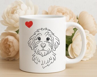 Taza de cerámica de 590 ml con diseño de perro Doodle: diseño de corazón rojo