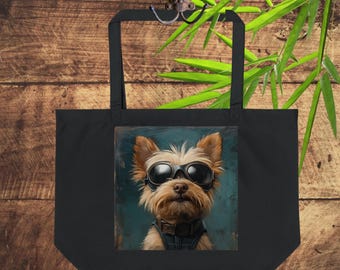 Bolsa de compras ecológica Yorkshire Terrier: bolsa de lona negra para amantes de los perros
