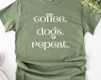 Dog Lover Coffee T-Shirt: Coffee Dogs Repeat Tee, Comfortable Apparel