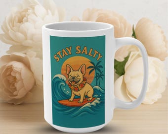 Stay Salty Dog Mug: 15oz Coastal Coffee Cup, Beach Decor