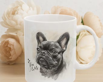 Taza de bulldog francés: dibujo a pluma y tinta, regalo para amantes de los perros bulldog francés