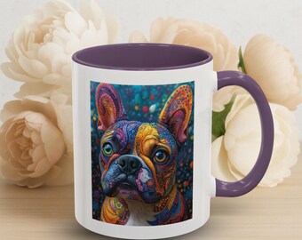 Psychedelic French Bulldog Mug: Vibrant Colorful Coffee Cup, Trippy Dog Art
