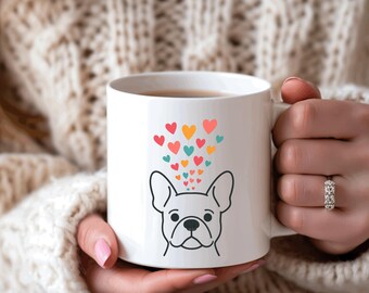 French Bulldog Mug Cute Colorful Hearts Dog Lover Cup Frenchie Bulldog Gift Kitchen Decor