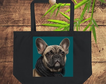 French Bulldog Canvas Tote Bag: Large Organic Cotton Frenchie Shopping Bag