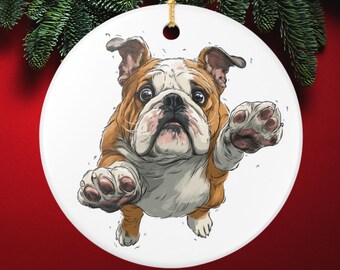 Adorno navideño de bulldog inglés • Regalo divertido para amantes de los bulldogs • Decoración navideña con forma de perro de dibujos animados • Ideal para rellenar la bota navideña de los amantes de los bulldogs