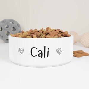 Personalized Pet Bowl: Custom White Ceramic Dog & Cat Dish