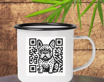 QR Code French Bulldog Enamel Camp Mug: Dog Lover Gift