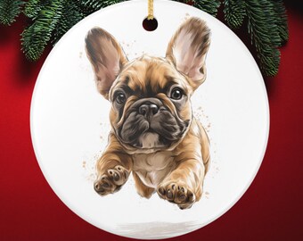 Adorno navideño de bulldog francés • Regalo divertido para amantes de los bulldogs • Decoración navideña con forma de perro de dibujos animados • Ideal para rellenar la bota navideña de los amantes de los bulldogs