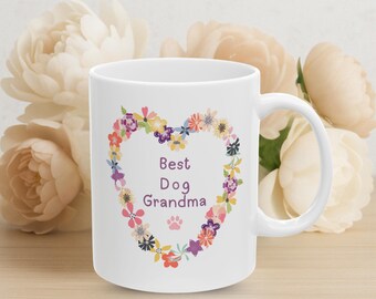 Best Dog Grandma mug, Floral Heart Ceramic Mug, Heartwarming Gift for Tea Lovers, Mother's Day, Home Decor, Dog Cup, Special Occasions