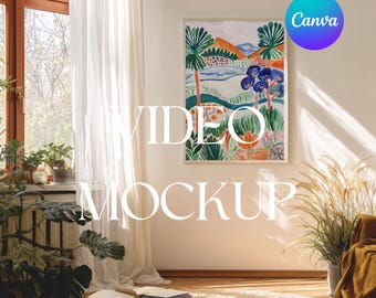 Maqueta de marco de video para sala de estar: Plantilla de Canva para arte mural (descarga digital)