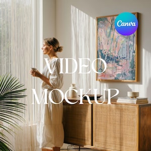 Lebensstil Video Wall Art Mockup mit Person - Canva Vorlage für Wandkunst, realistische animierte Rahmenanzeige, einfaches Ziehen und Ablegen (Drag & Drop)