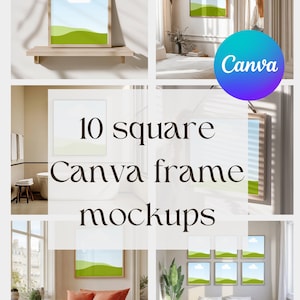 Fyrkantig rammockup Canva-paket, väggkonstdisplay (digital nedladdning)