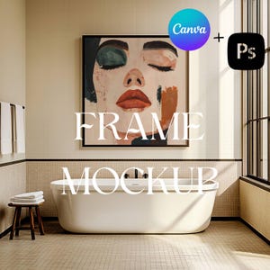 Maqueta de marco cuadrado para baño: Capa inteligente PSD, plantilla de Canva (descarga digital)