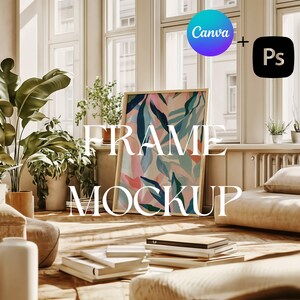Plantilla de Canva y PSD para maqueta de marco: Escena de interior moderna (descarga digital)