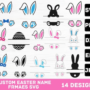 Hase Name Rahmen SVG, PNG, Cricut, Osterhase svg, Ostern svg, Osterhasen-Svg, Hasen-Split-Namen svg, Ostermonogramm svg