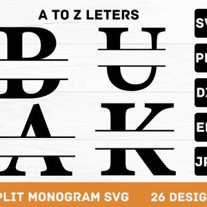 Split-Monogramm SVG-Bundle, verschüttete Buchstabe-Svg, Alphabet Clipart, Nachname-Svg, Familienname-Rahmen, kommerzielle Nutzung Schnittdateien Svg/Png/Eps/Dxf
