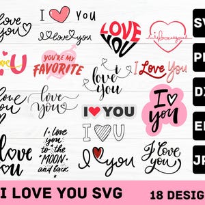 Ti amo Svg, San Valentino Svg. Clip Art, File di taglio vettoriale per Cricut, Silhouette, Adesivo, Decalcomania, Vinile, Stencil, Spilla, Pdf Png Dxf Eps
