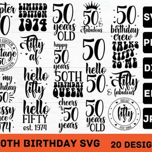 Paquete SVG del 50.° cumpleaños, PNG, DXF, eps y jpeg incluidos, archivos de corte Cricut, descarga instantánea