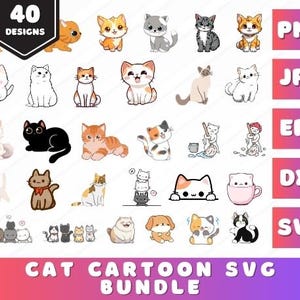 Cat Cartoon Bundle SVG For Cut file, animal hand drawn,charector cartoon,cute cat, doodle,for cricut Silhouette,Cameo