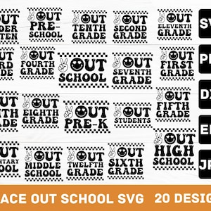 Peace Out School SVG, Último día de clases Svg, Fin de clases Svg, Graduación, Maestro, Texto retro ondulado, Descarga digital Png, Dxf, Archivos Eps