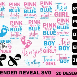 Svg rosa o azul Svg revelación de género Svg bebé niño Svg bebé niña Svg guardián del género Svg camiseta a juego Svg huella de bebé Svg niño o niña