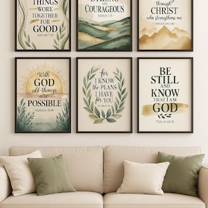 Faith Gallery Wall Collection | 6 Christian Wall Art Prints Bundle | Modern Scripture Verse Set | Printable Bible Quote Decor
