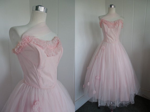 1950s Vintage Lorrie Deb Baby Pink Prom Dress wit… - image 1