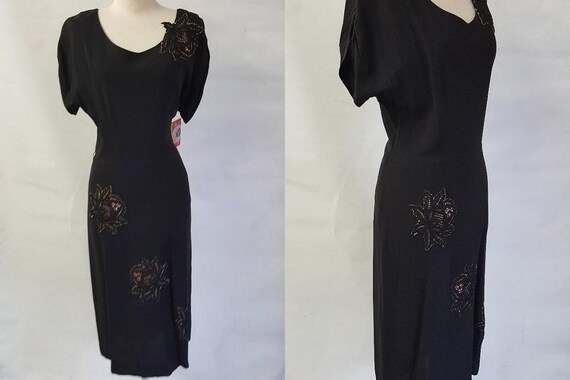 RESERVED 1940 Vintage Lovely Large Size Black Crep