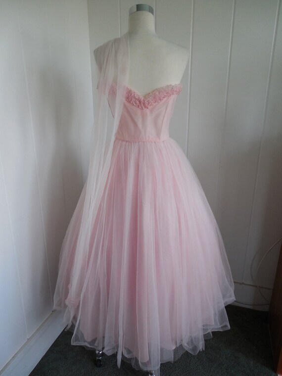 1950s Vintage Lorrie Deb Baby Pink Prom Dress wit… - image 4