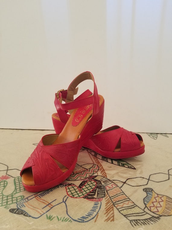 Florence Red Wedge Sandals- for Sale