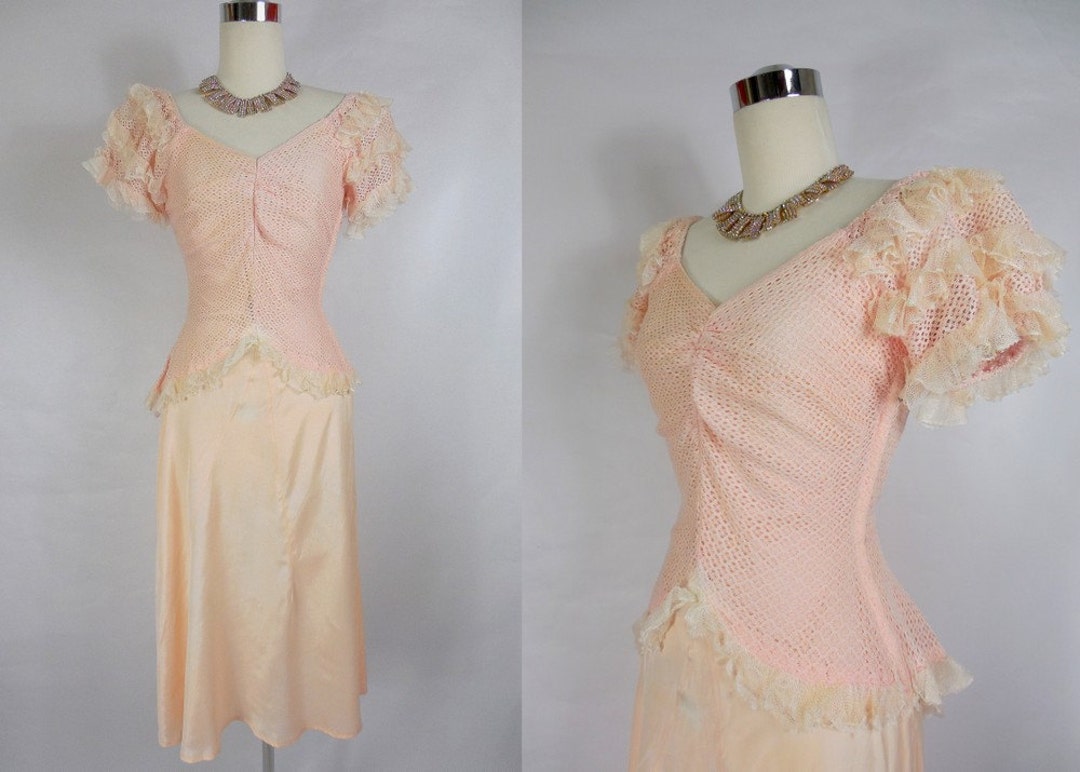 SALE 1940 Vintage Pink Knit and Satin Party Dress - Etsy