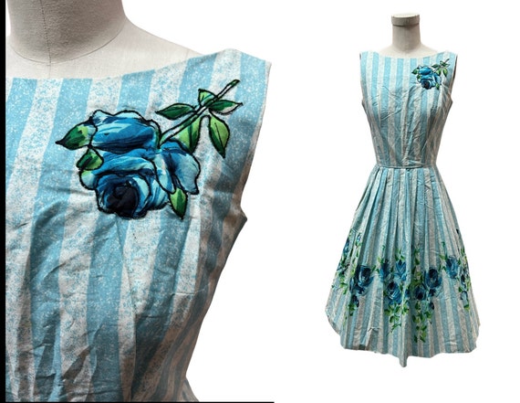 1950's Vintage Nice Heavy Cotton Pleated Dress Wi… - image 1