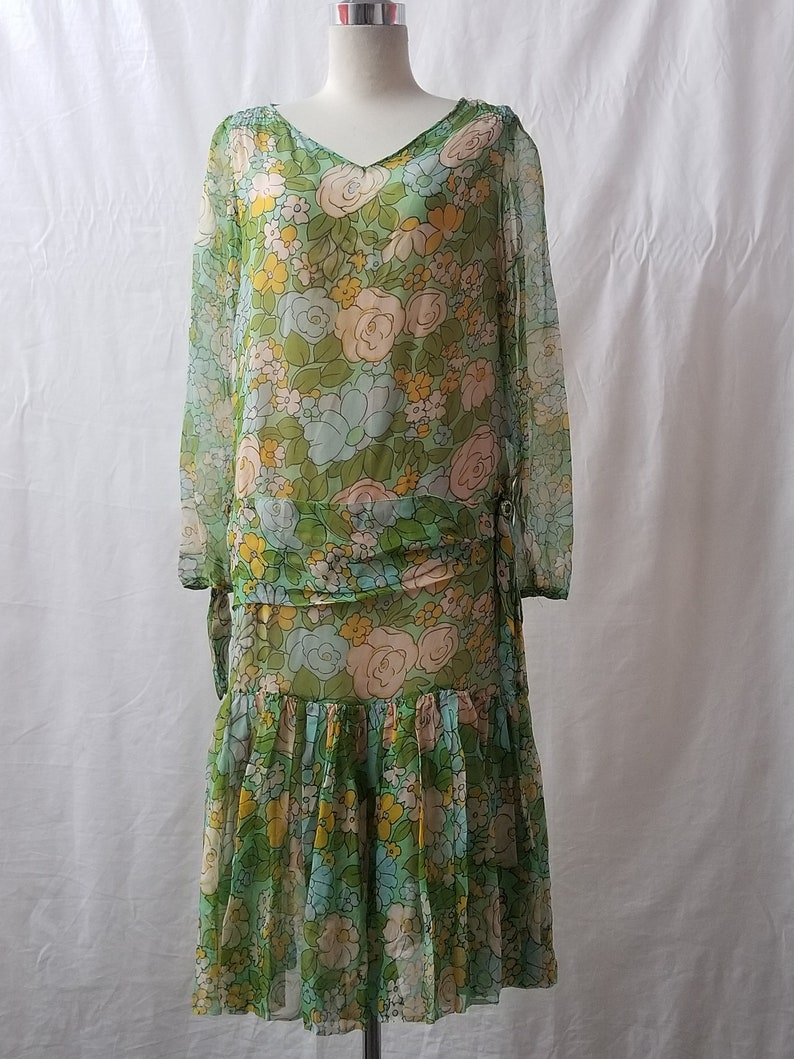 1920's Vintage Lovely Chiffon Floral Pastel Dress So | Etsy