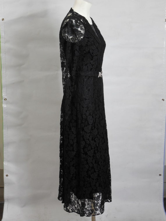 TLC Sale 1930s Vintage Hand Made Black Lace Dress… - image 2