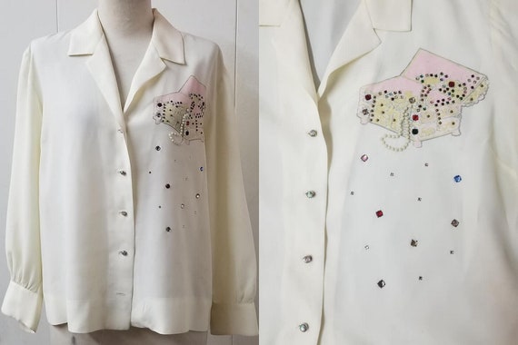 1950's Vintage Hand Painted Crepe Rayon Blouse Gor