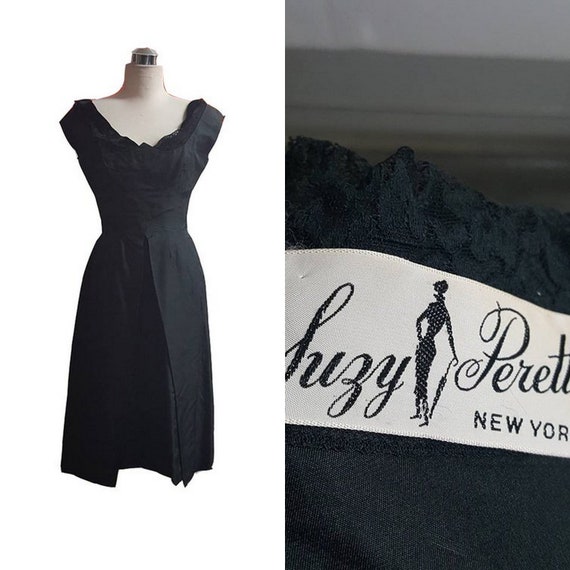 1950's Vintage Suzy Perette Black Lace & Silk Cock