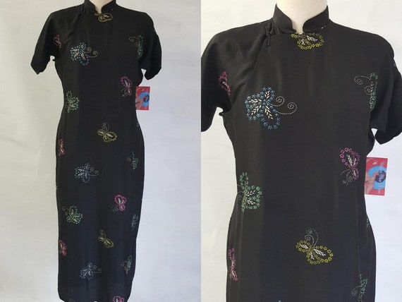 Gorgeous 1930's Silk Rayon Cheongsam Volup Dress … - image 1