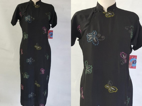 Gorgeous 1930's Silk Rayon Cheongsam Volup Dress L